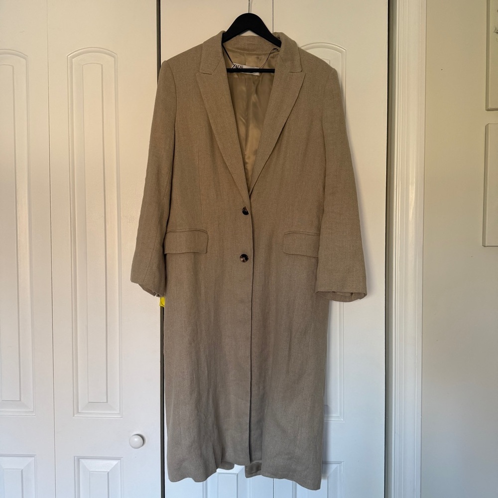 Zara Women's Beige linen coat jacket - Picture 4 of 6